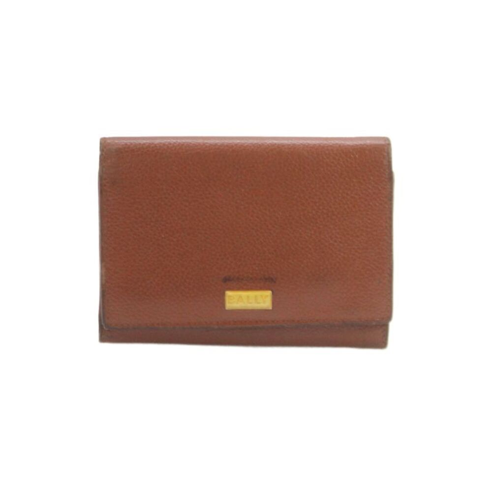 Bally Womens Pebble Leather Tri-Fold Wallet Brown